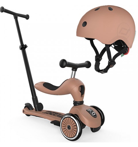 Scoot and Ride Highwaykick 1 Push and Go - 2w1 Jeździk i Hulajnoga 1-5 Lat z kaskiem S-M| Mocha